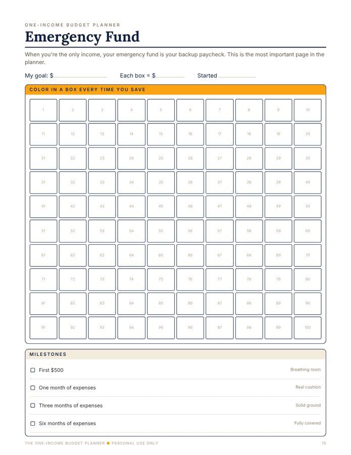 Emergency Fund tracker page
