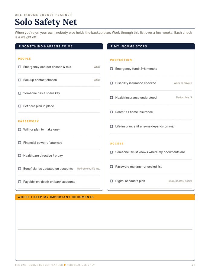 Solo Safety Net page